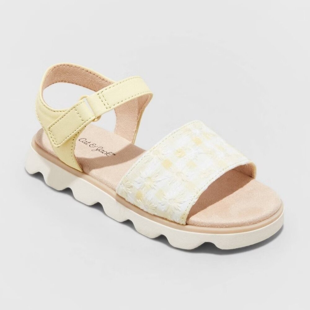 Cat & Jack Toddler Girls Size 7 Penelope Ankle Strap Sandal in Yellow/White $20